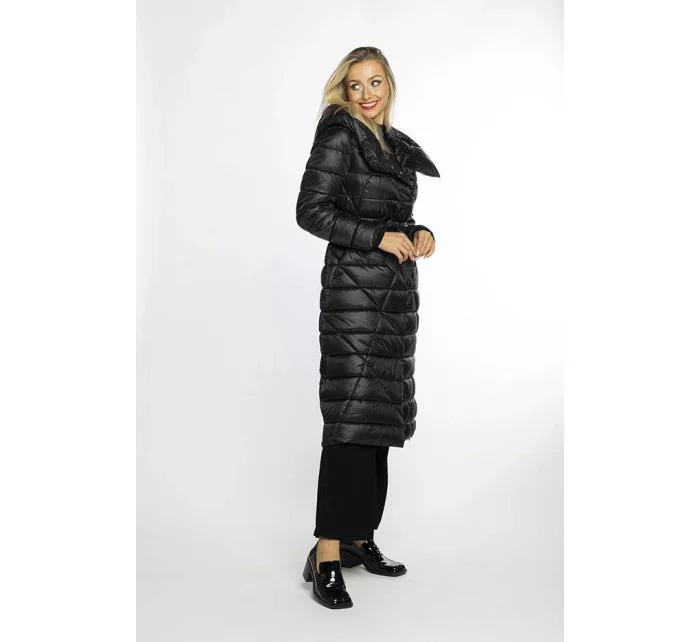 Čierny dámsky prešívaný kabát s kapucňou (AG1-J9069)