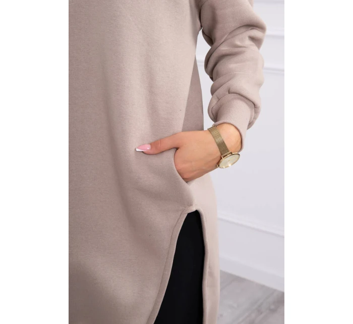 Zateplená mikina s bočnými rázporkami béžová