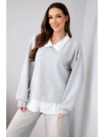 Dámská máslová mikina z viskózy s model 22014165 vsadkou šedá - K-Fashion