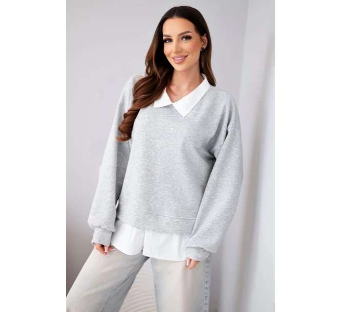 Dámská máslová mikina z viskózy s model 22014165 vsadkou šedá - K-Fashion