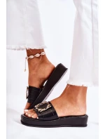 Damskie Modne Skórzane Klapki Czarne Adaline