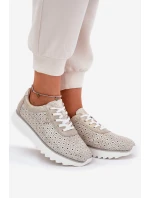 Zamszowe Ażurowe Sneakersy Na Platformie LR51-927 Złote