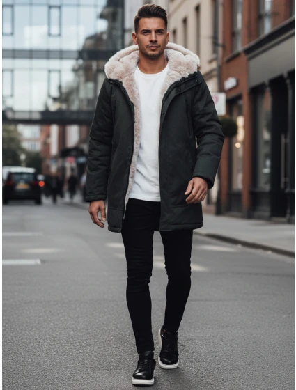 Pánská zimní bunda parka s kapucí zelená Dstreet model 21995065 - FashionStreet