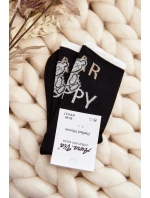 Skarpety Damskie Bawełniane Z Napisem I Misiem Czarne