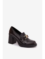 Półbuty Damskie Na Słupku Ze Złotym Detalem Czekoladowe Privelle Półbuty Damskie Na Słupku Ze Złotym Detalem Czekoladowe Privelle