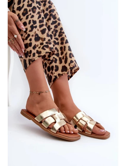 Dámske ploché papuče z ekokože, zlaté Risamay Dámske ploché papuče z ekokože, zlaté Risamay