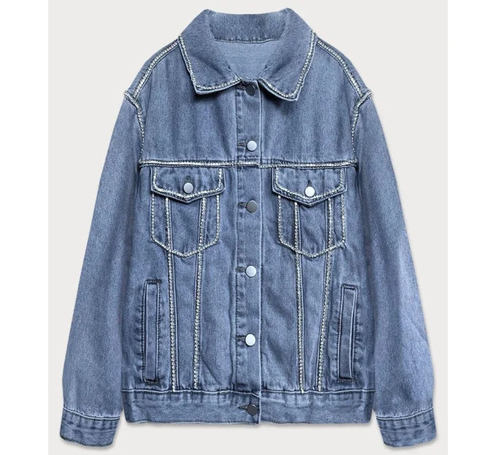 Svetlo modrá dámska džínsová denim bunda so zirkónmi (T2861)