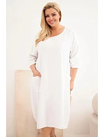 Dámske plus veľkosť viskózové šaty s vreckami krátkymi rukávmi biele