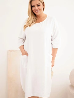 Dámske plus veľkosť viskózové šaty s vreckami krátkymi rukávmi biele