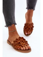 Zazoo 40381 Damskie Skórzane Klapki Na Płaskim Obcasie Brązowe