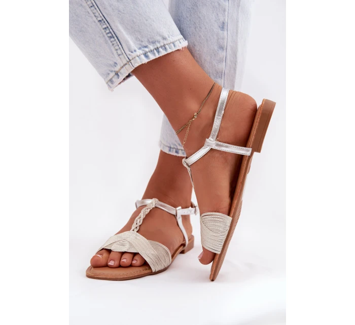 Dámské stříbrné ploché sandály Nexora