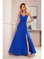 Elegantné maxi šaty bez ramienok Numoco CHIARA - modré