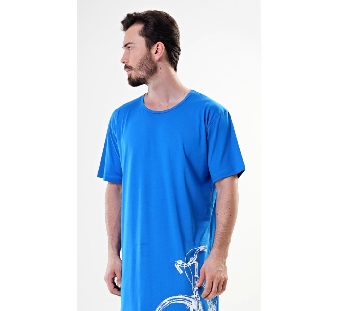 Pánska nočná košeľa s krátkym rukávom Big Round - modrá - Vienetta