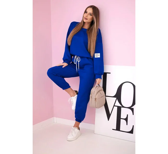 Komplet teplákové + kalhoty máslová látka chrpově modrá