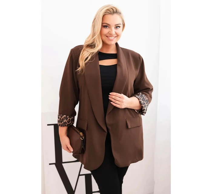 Dámská bunda Plus Size s podšívkou v leopardím vzoru hnědá