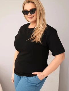 Dámske Plus veľkosť bavlnená blúzka s krátkymi rukávmi Basic Black