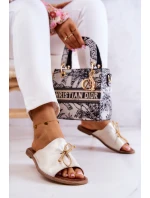 Zazoo 2659 Skórzane Klapki Damskie Biało-Złote