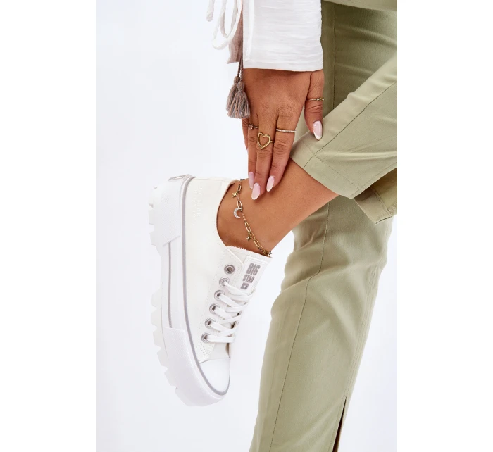 Materiałowe Trampki Na Platformie Big Star LL274150 Białe Materiałowe Trampki Na Platformie Big Star LL274150 Białe