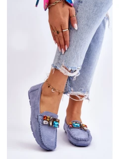 Damskie Zamszowe Mokasyny Z Kryształkami Niebieskie Lucille