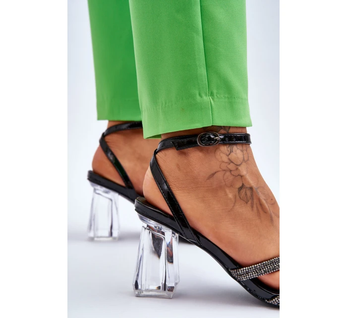 Skórzane Sandały Na Transparentnym Słupku Czarne Randy