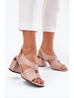 Eleganckie Sandały Damskie Na Słupku Vinceza 62238 Beżowe