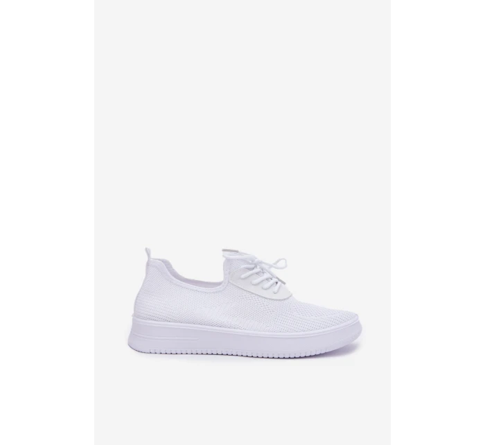 Materiałowe Wsuwane Buty Sportowe Na Platformie Damskie Białe Kalyra