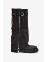 Dámské kozačky s límcem sponou a stříbrným zipem vyhřívané černé model 21711800 - Boto