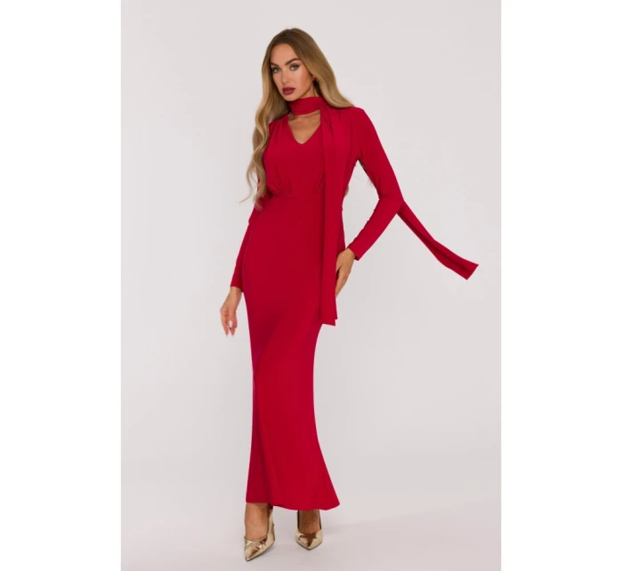 M891 Šaty s opaskom a šerpou - červené