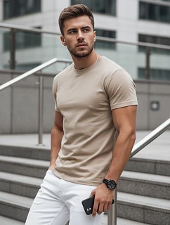 Pánské tričko bez potisku béžové model 21978267 - FashionStreet