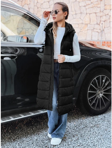 Dámska dlhá prešívaná vesta čierna FashionStreet TY5267 Dámska dlhá prešívaná vesta čierna FashionStreet TY5267