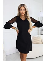 Trapézové šaty s rukávy a výstřihem do V černé model 22075172 - numoco