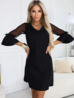 Trapézové šaty s rukávy a výstřihem do V černé model 22075172 - numoco