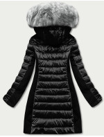 Čierna dámska zimná bunda z rôznych spojených materiálov (DK067-1)