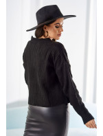 Rebrovaný sveter s gombíkmi čierny
