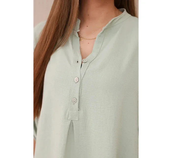 Blúzka s predĺženým zadným dielom svetlej mentolovej farby Blúzka s predĺženým zadným dielom svetlej mentolovej farby