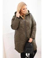 Dámská zimní prošívaná bunda Plus Size s kapucí khaki
