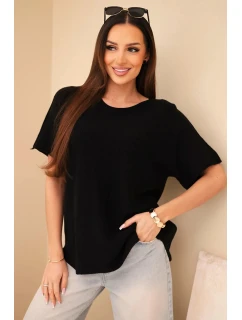 Dámský svetr s krátkým rukávem volného střihu černý