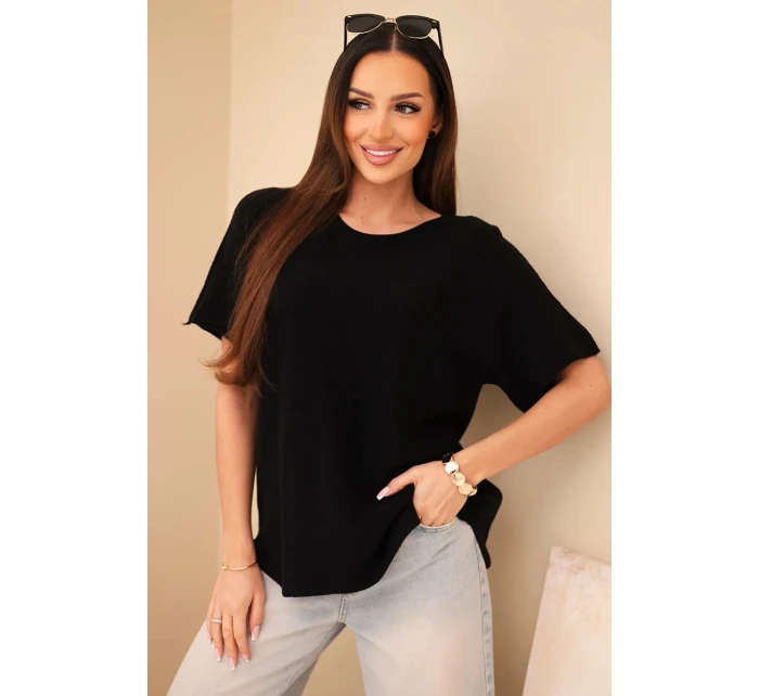 Dámský svetr s krátkým rukávem volného střihu černý