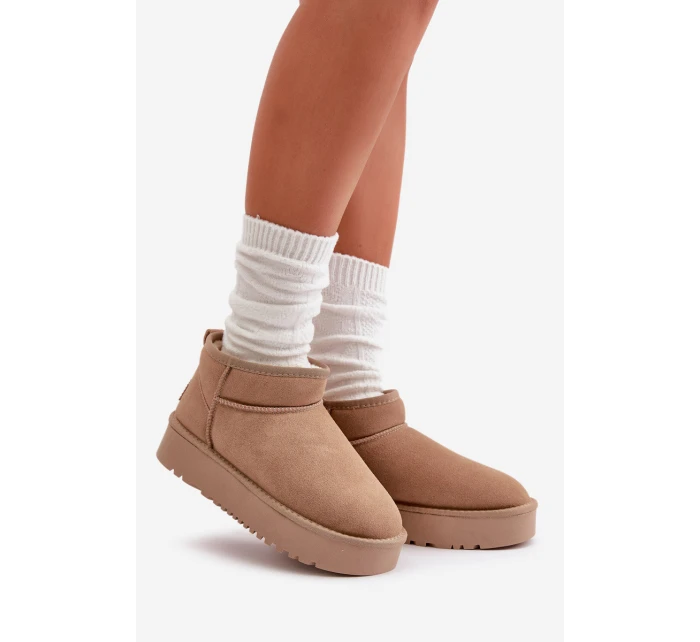 Dámské semišové sněhule na platformě béžové model 21670427 - Boto