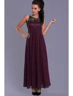 Dámské společenské šaty EVA model 15089591 s krajkou a kamínky dlouhé tmavě modrá - EVA&LOLA