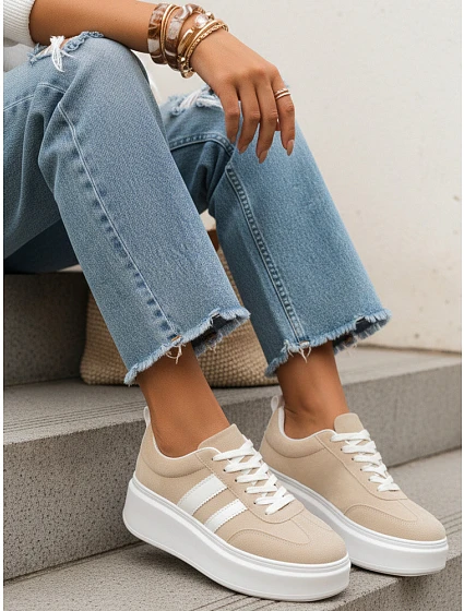 Dámske kožené tenisky LA319 ZY1378 beige - FashionStreet