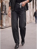 Dámske džínsy s vysokým pasom a balónovým strihom, čierne, FashionStreet UY3131 Dámske džínsy s vysokým pasom a balónovým strihom, čierne, FashionStreet UY3131