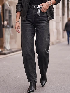 Dámske džínsy s vysokým pasom a balónovým strihom, čierne, FashionStreet UY3131