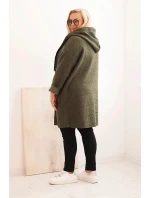 Dámska strihová bunda Plus Size s kapucňou a vreckami khaki