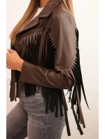 Dámska bunda z ekokože so strapcami v boho štýle, hnedá Dámska bunda z ekokože so strapcami v boho štýle, hnedá