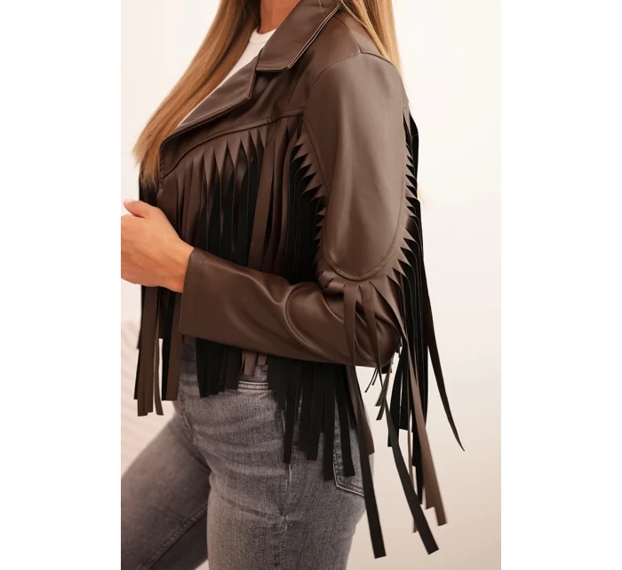 Dámska bunda z ekokože so strapcami v boho štýle, hnedá Dámska bunda z ekokože so strapcami v boho štýle, hnedá