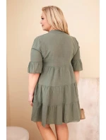 Dámske bavlnené plus size šaty s volánmi khaki