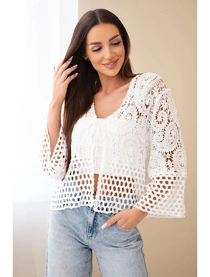 Dámský letní krajkový svetr s knoflíky a dlouhým rukávem černý