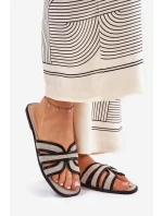 Klasyczne Klapki Damskie Płaskie Beżowo-Czarne Scazze Klasyczne Klapki Damskie Płaskie Beżowo-Czarne Scazze