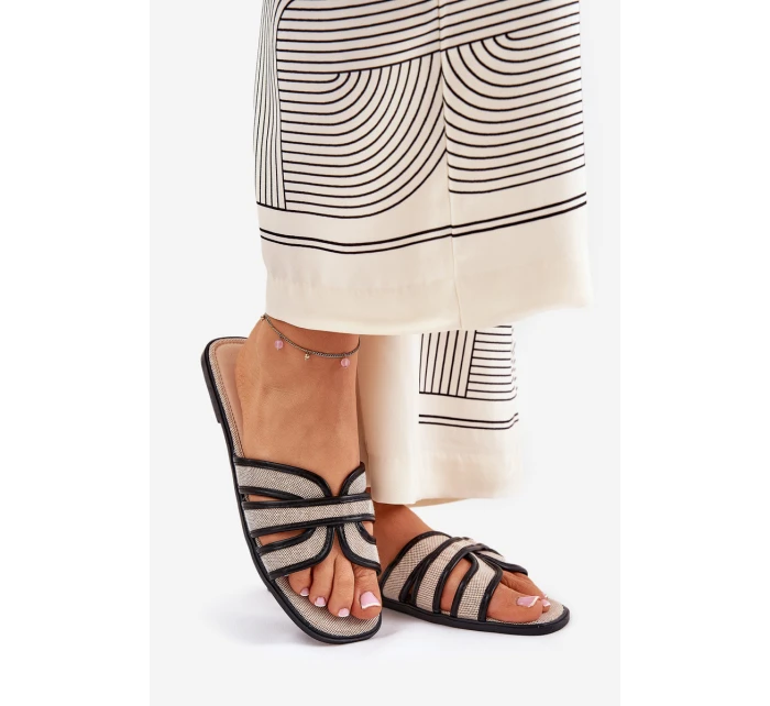 Klasyczne Klapki Damskie Płaskie Beżowo-Czarne Scazze Klasyczne Klapki Damskie Płaskie Beżowo-Czarne Scazze